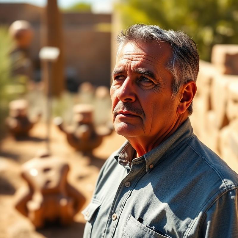 Hispanic man in his early sixties standing in a sunlit Arizona garden